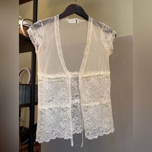 Bershka Cream Lace Sheer Kimono Cardigan